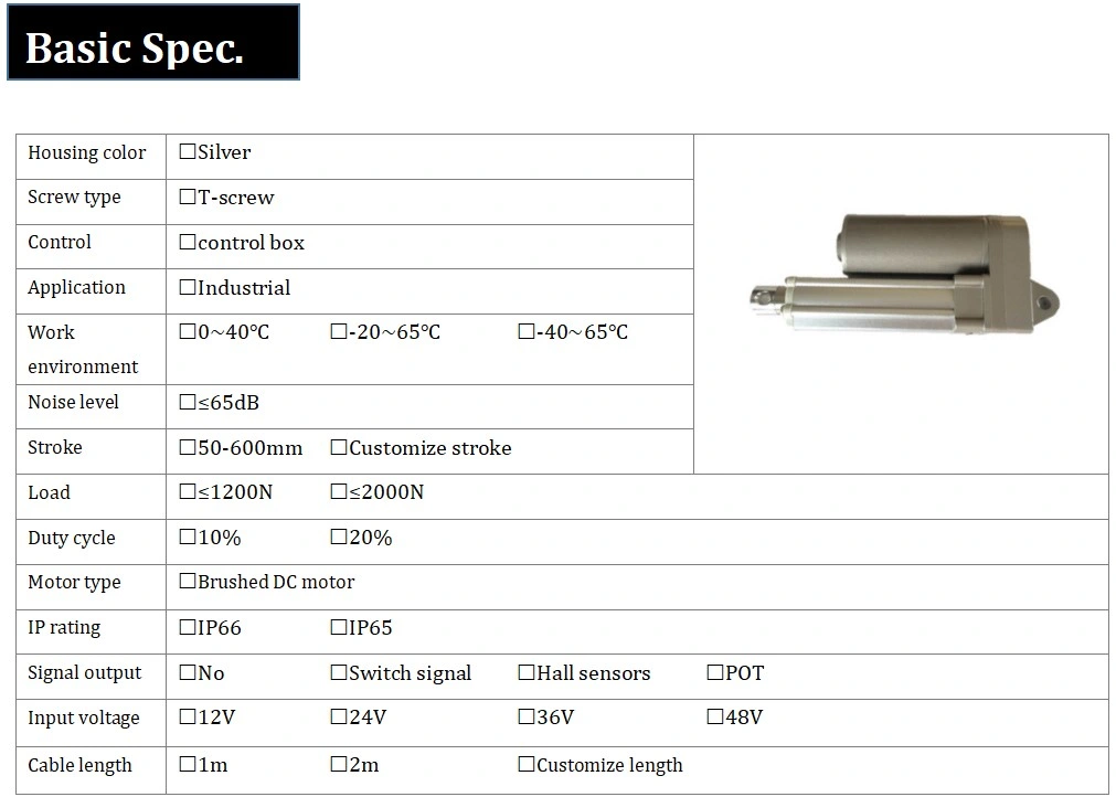 150mm (6 inch) Stroke 200lbs Force Mini Waterproof Linear Actuator 12V