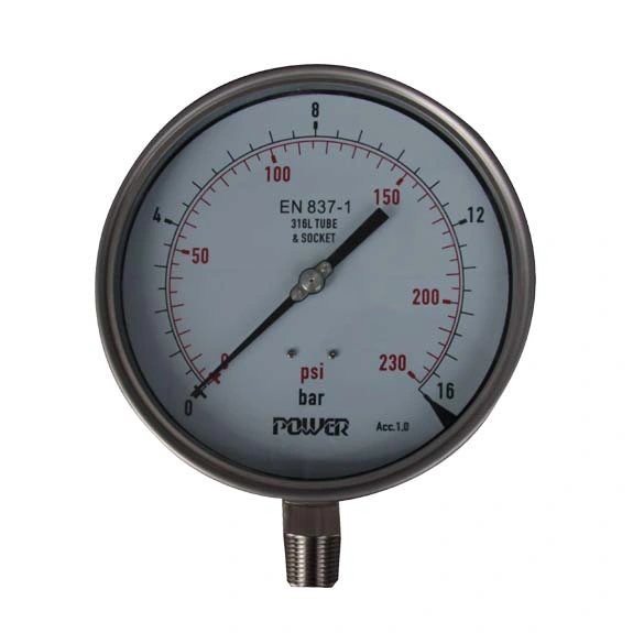 6 Inch (150mm) Full Stainless Steel Bottom Thread Type Pressure Manometer